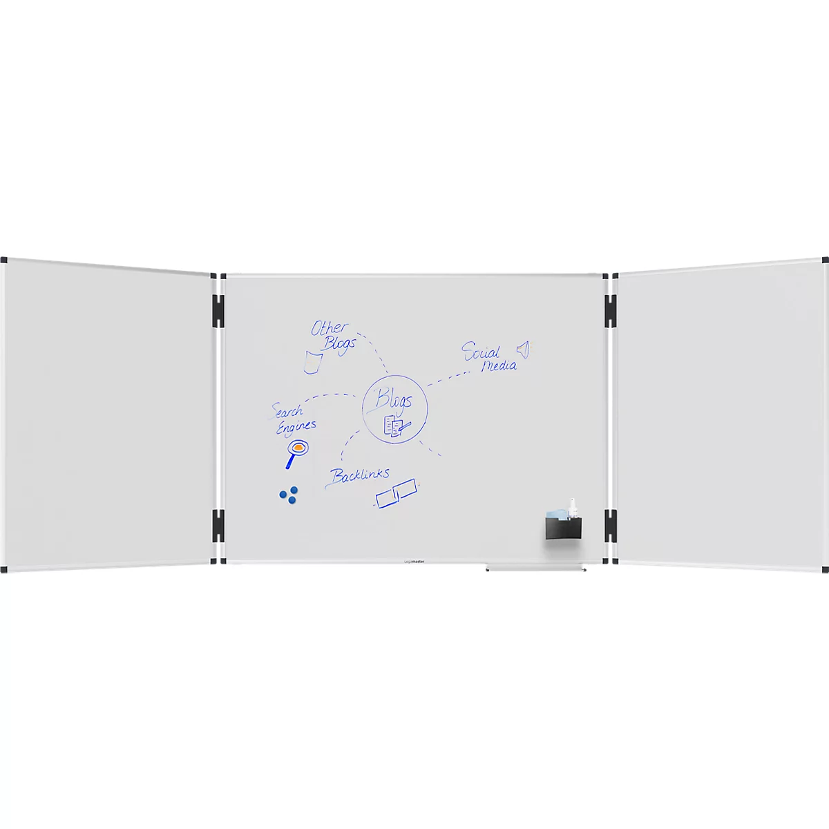 Tableau pliable Legamaster UNITE PLUS, magnétique, 5 surfaces d'écriture, L 1200/2400 x P 13,4 x H 900 mm, acier céramique émaillé, blanc